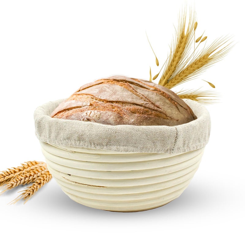 Vollum Banneton Bread Proofing Basket Sourdough Proofing Basket for Beginners & Professional Bakers, Handwoven Rattan Cane Bread Maker with Linen for Artisan Breads, 7 x 4 Inch, 0.5-Pound Round - Image 1
